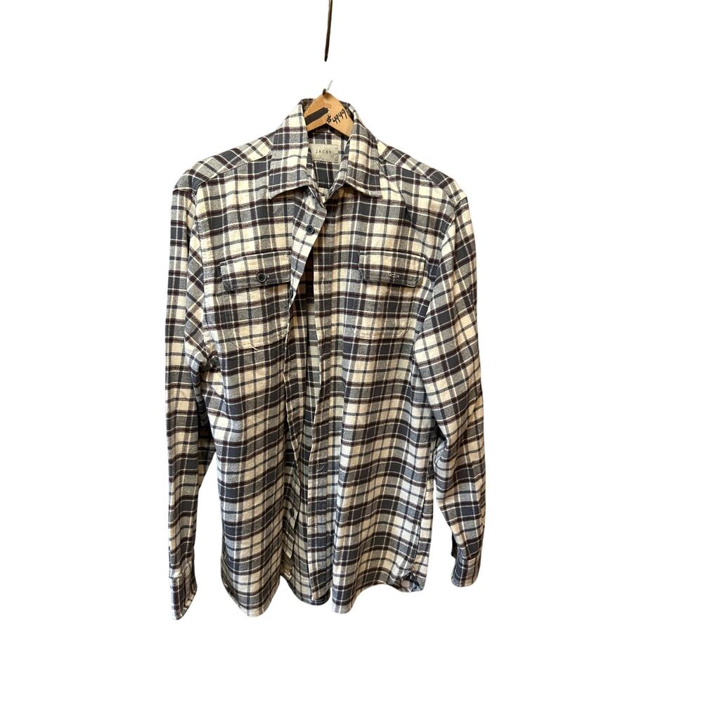 Mens Lg Tall Gray Brown Plaid Flannel Long Sleeve Button down, JACHS